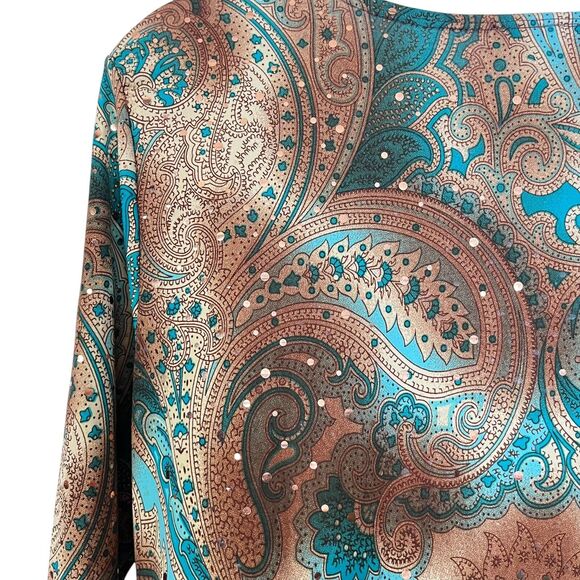 Obe Vintage Y2K Paisley Babydoll V-Neck Whimsigoth Sequins Knit Top Fairy sz 1X - Picture 12 of 16